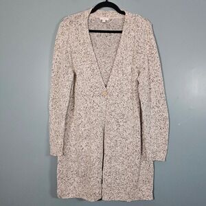 J Jill Women's Long One Button Green Heathered Knit Cardigan Sweater s Size M